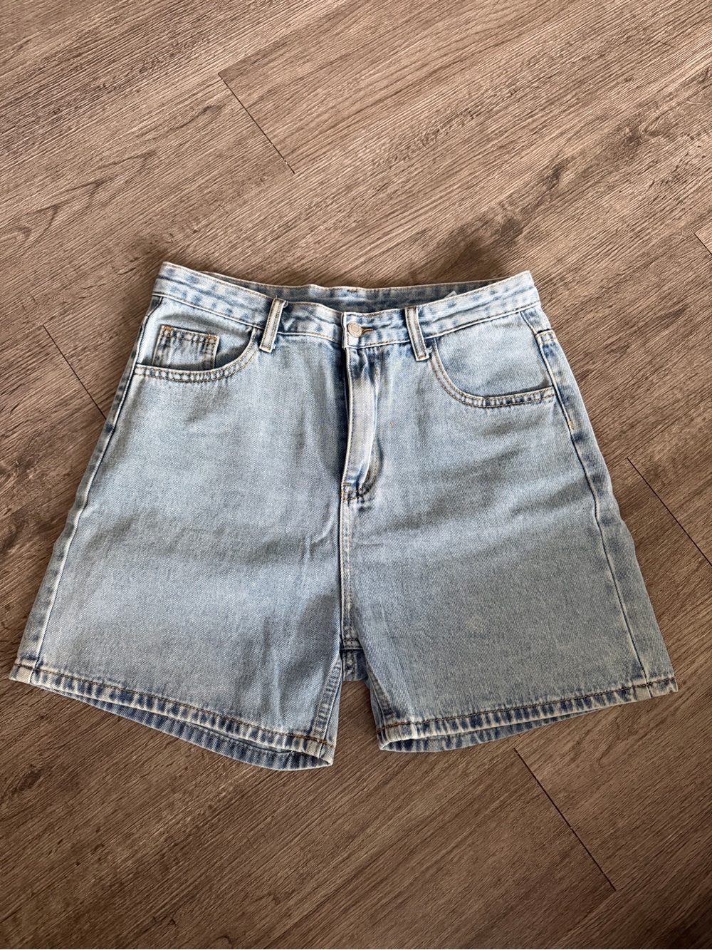 SHEIN Light Blue High-Waist Denim Bermuda Shorts